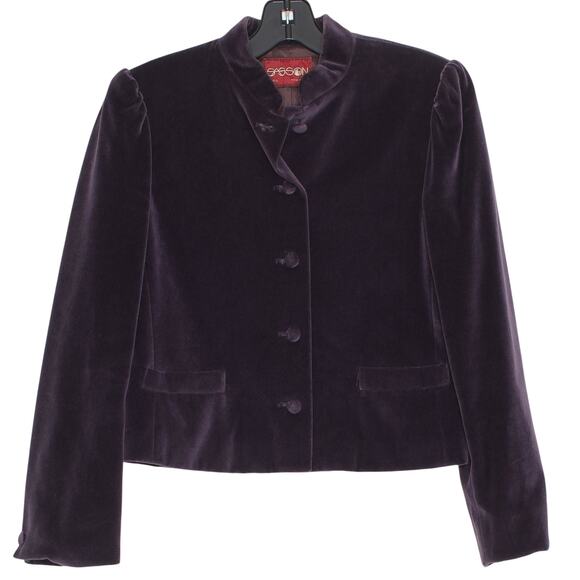 Sasson Blazer Vintage Velvet Goth Dark Academia Glam Boho Victorian Purple 10 - Picture 1 of 7